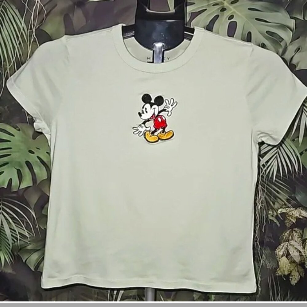 Mint Green- Embroidered Mickey Mouse- Short Shirt -Small-169